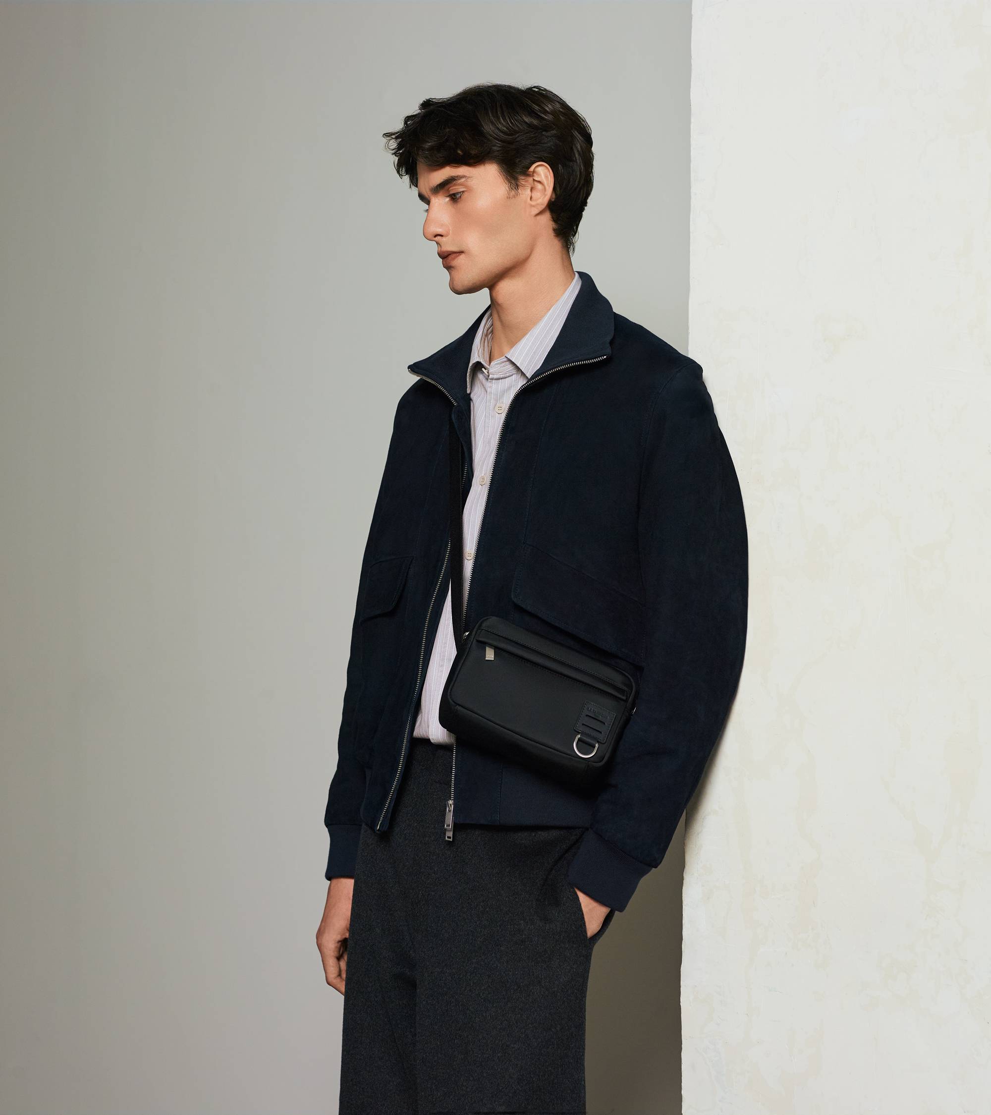 Bolso bandolera pequeño Basile de lona de nailon y cuero liso