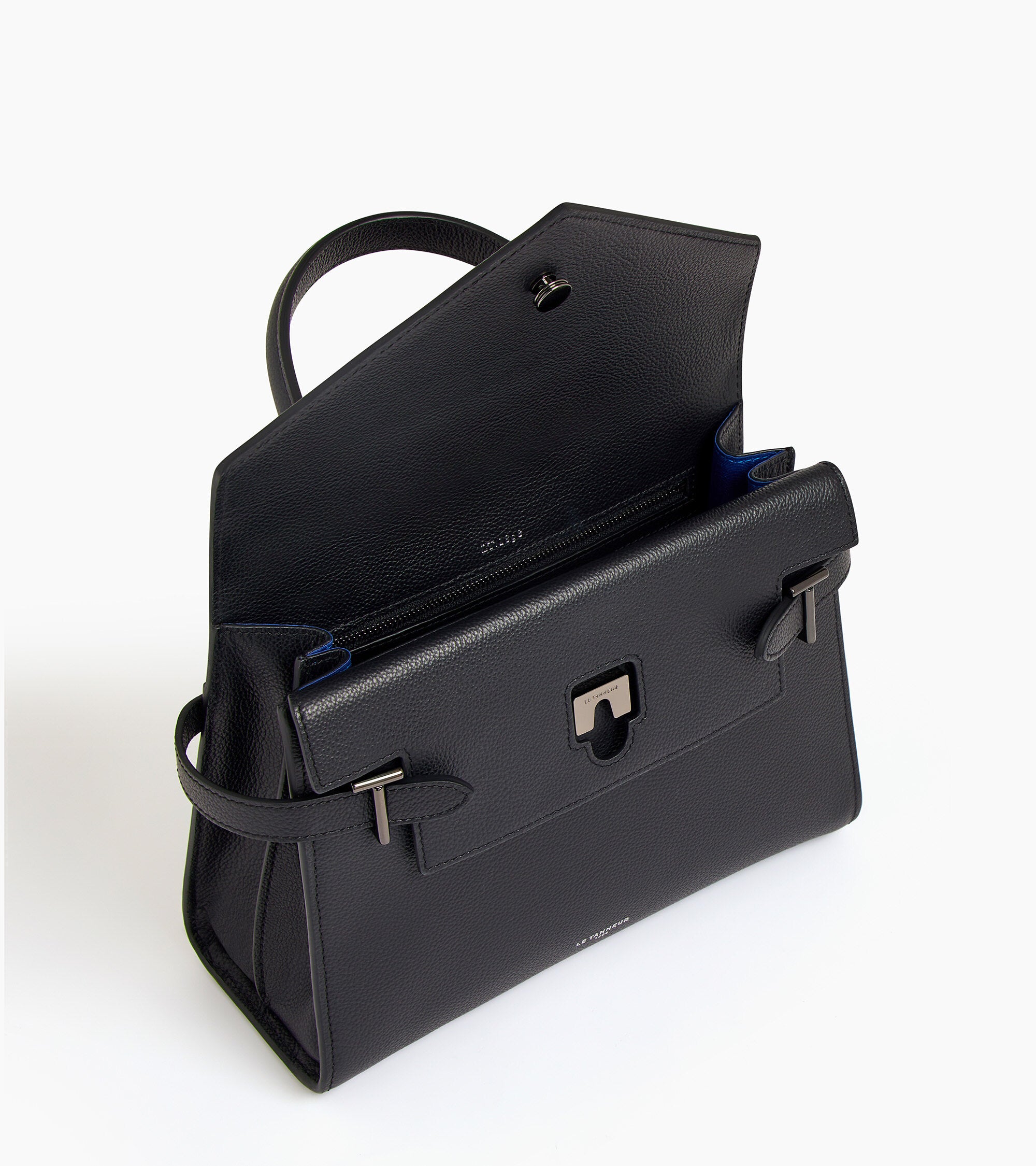 Mittelgroße Handtasche Emilie aus genarbtem Leder mit Doppelklappe