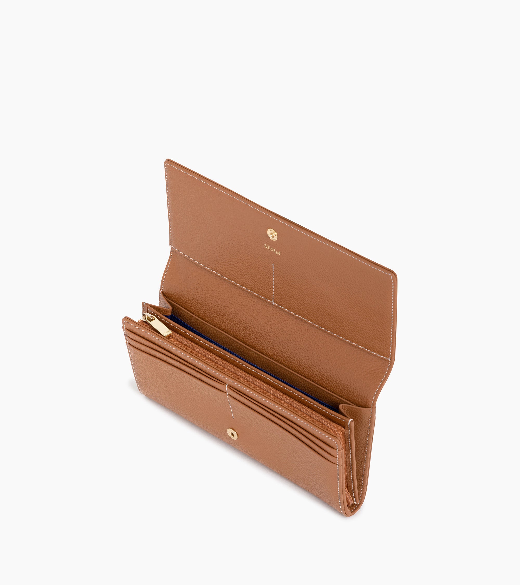 Geldbörse mit Klappe Emilie aus genarbtem Leder mit Reißverschluss braun tan