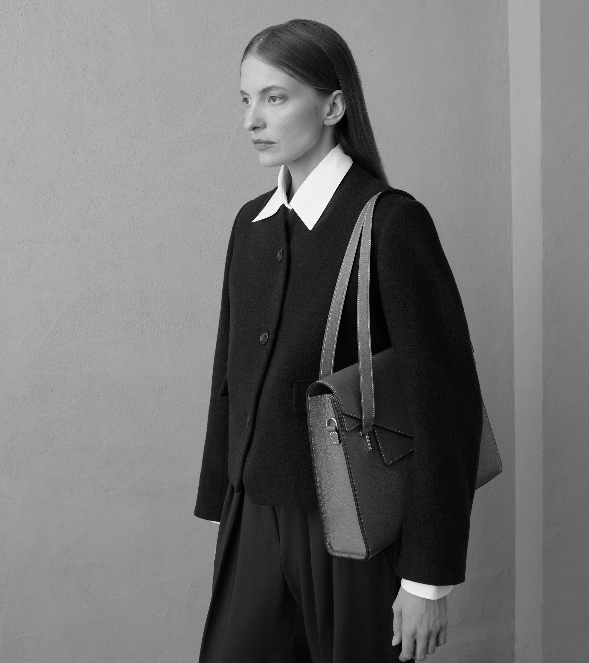 Aktentasche mit Doppelklappe Emilie aus genarbtem Leder