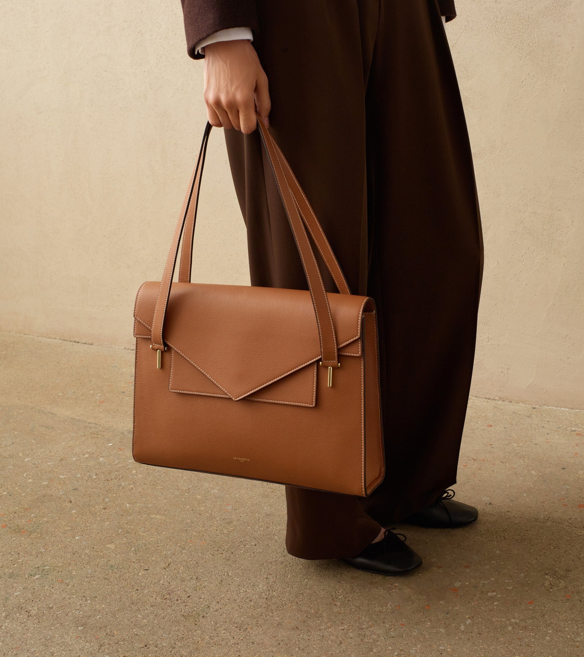 Aktentasche mit Doppelklappe Emilie aus genarbtem Leder