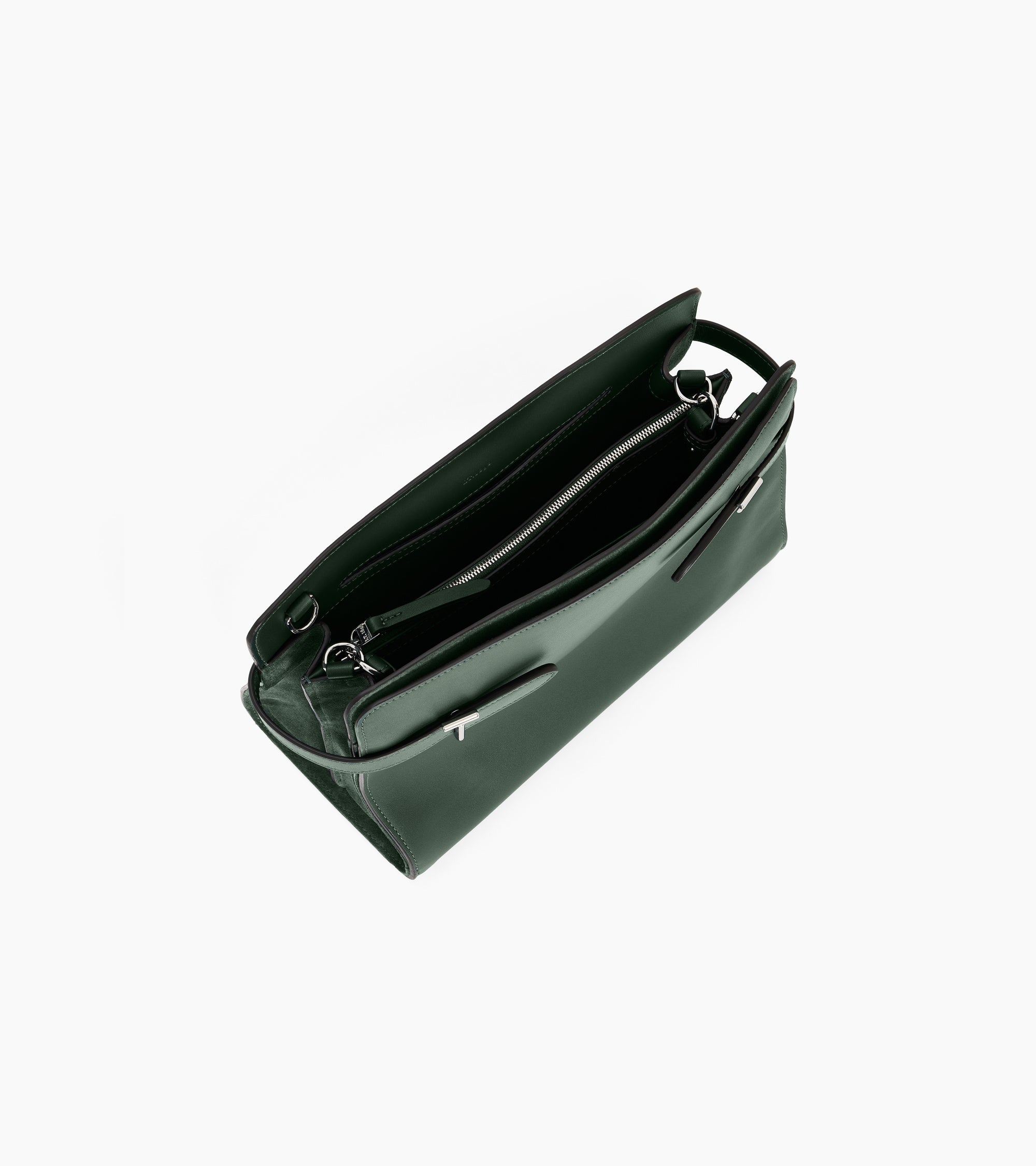 Sac porté épaule grand modèle Emie en cuir lisse et refente de velours