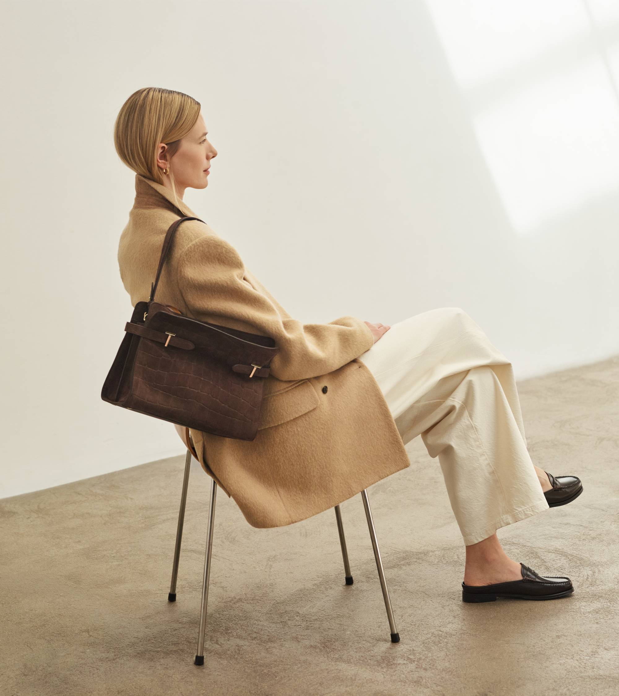 Emie large shoulder bag in mock croc suede split leather