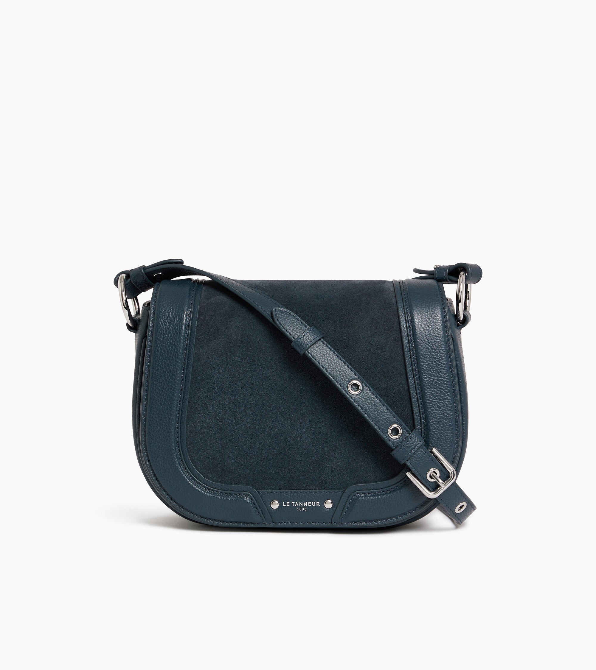 Mittelgroße Umhängetasche Ella aus genarbtem Leder und Nubuk