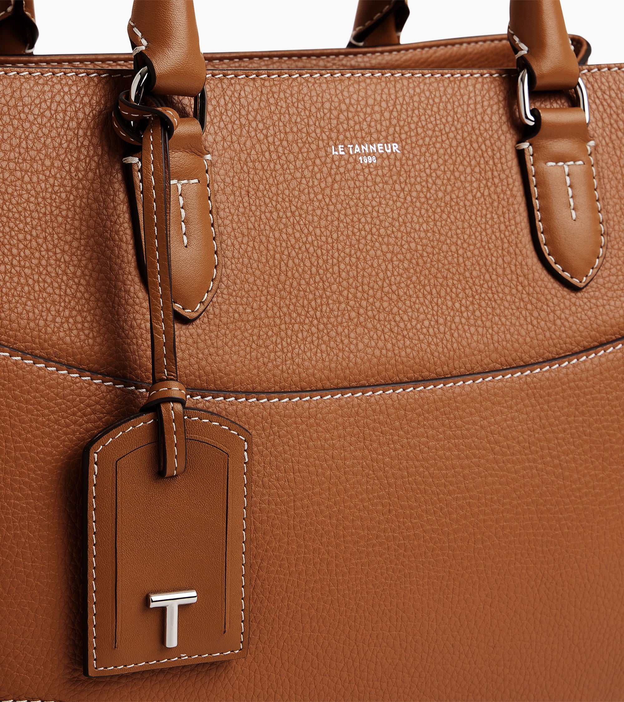 Große Handtasche Romy aus genarbtem Glattleder Tan