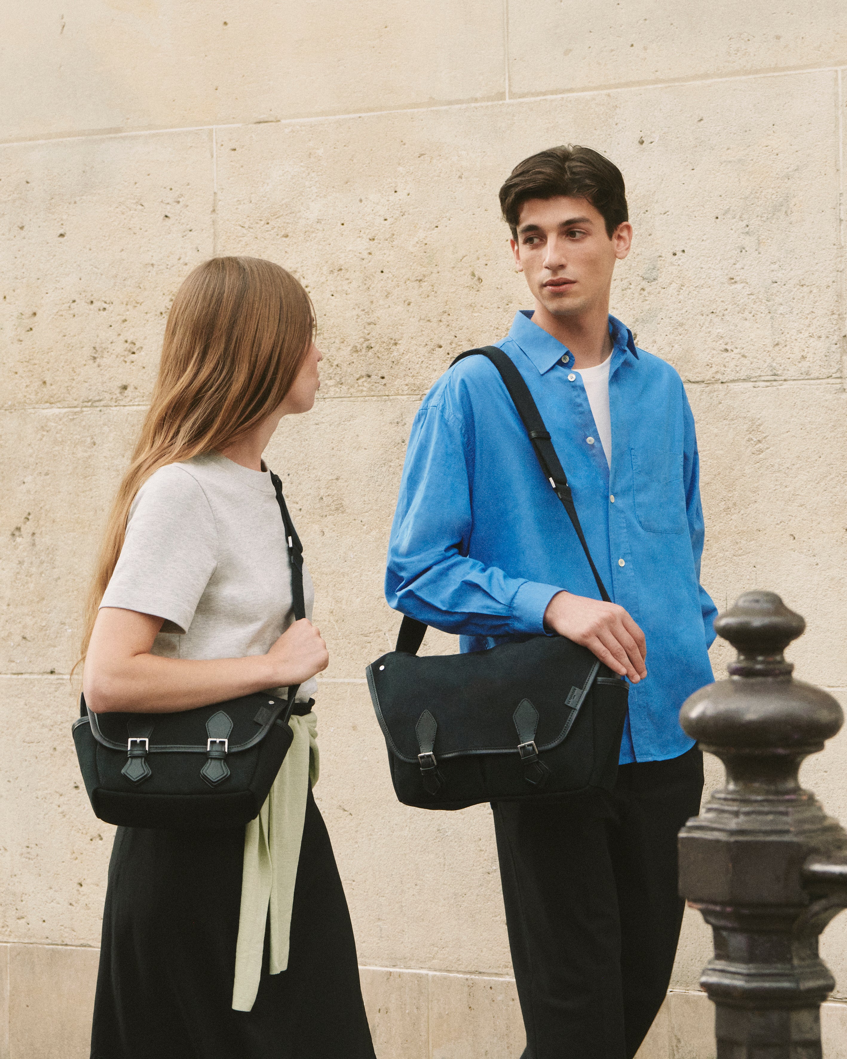 Solveig small shoulder bag in cotton canvas and smooth leather