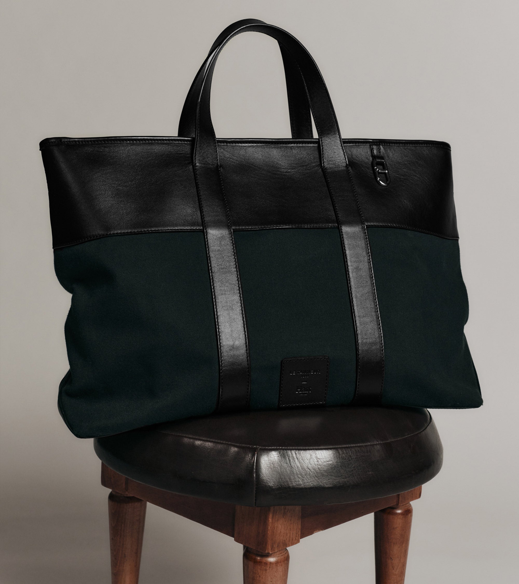 Bolso cabás para llevar en la mano Le Tanneur x HAST de piel lisa y lona de algodón