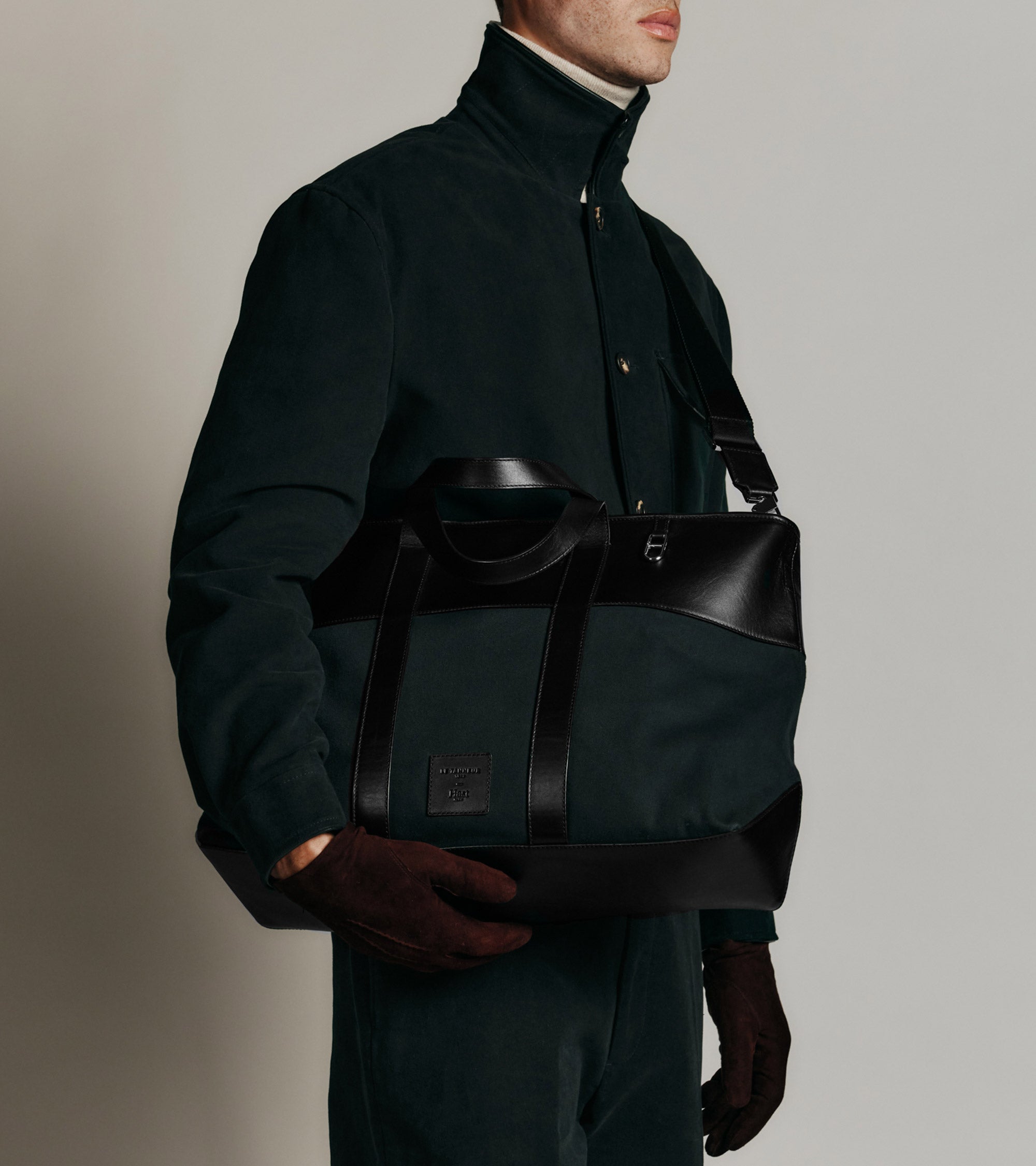 Bolso cabás para llevar en la mano Le Tanneur x HAST de piel lisa y lona de algodón