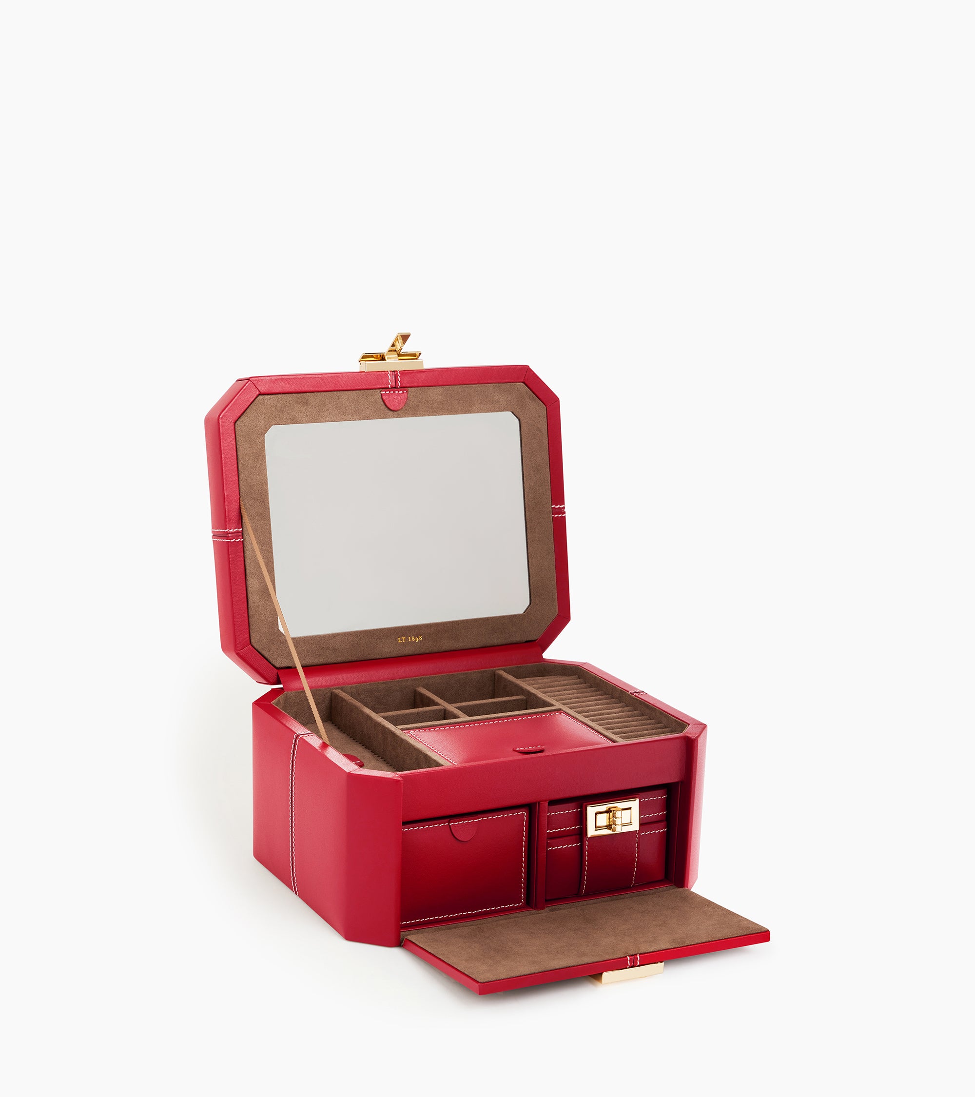 Large jewellery box with leather T-clasp