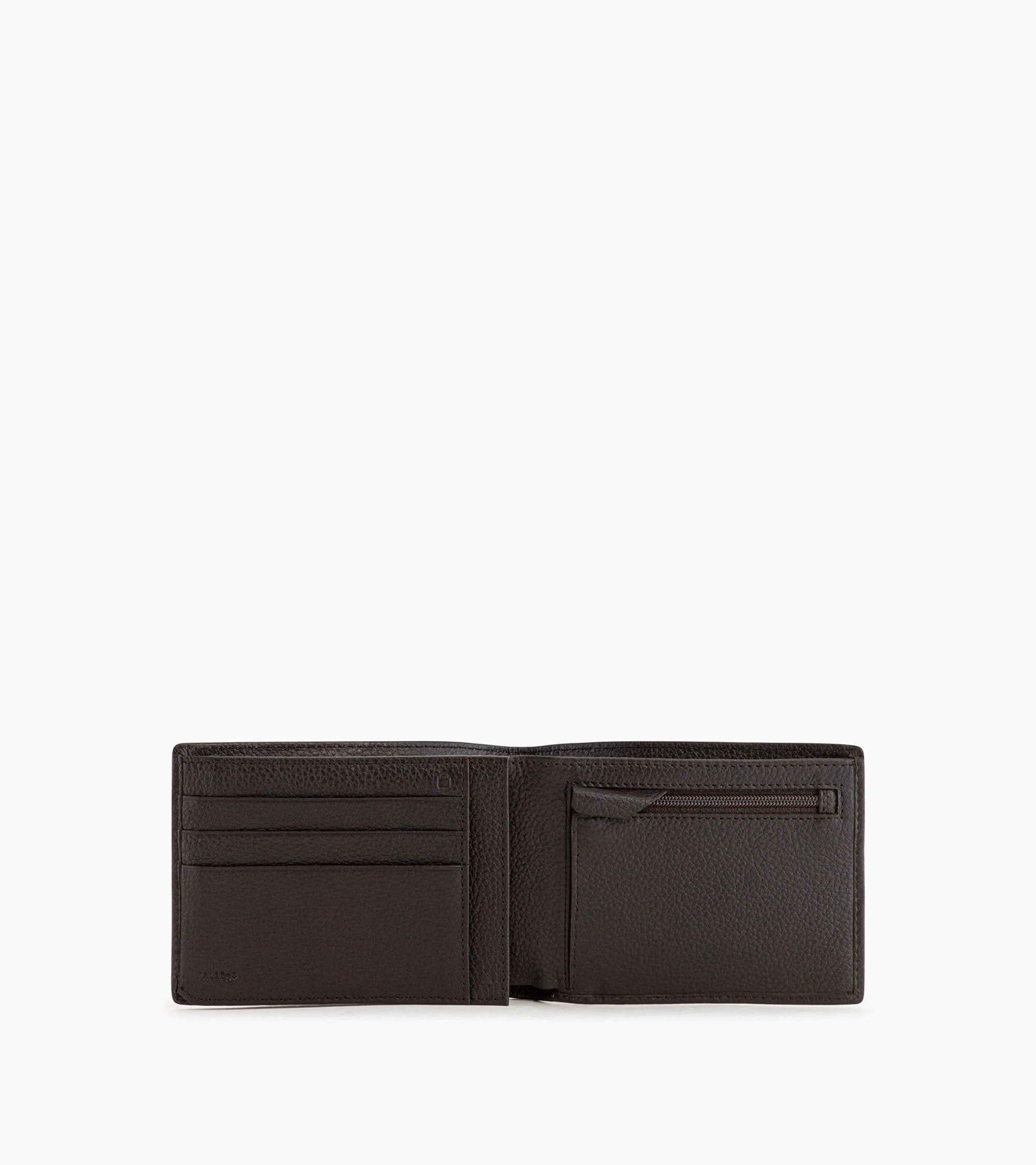 Charles horizontal, zipped wallet with 2 gussets in grained leather