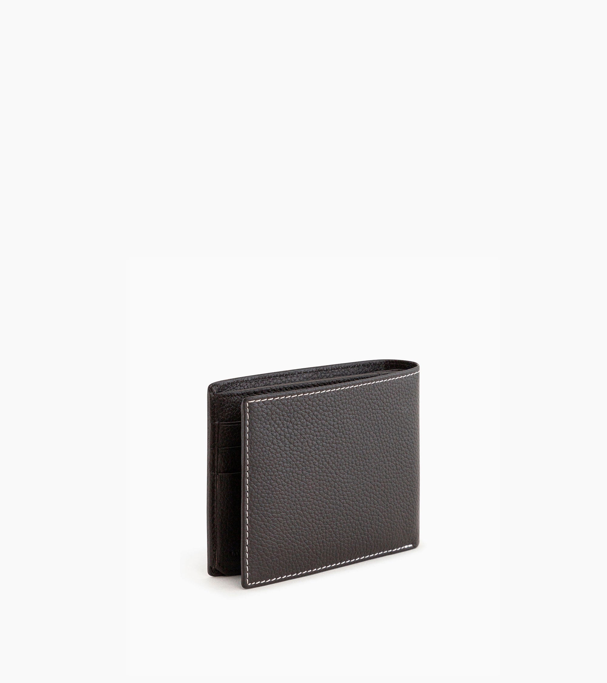 Charles horizontal, zipped wallet with 2 gussets in grained leather