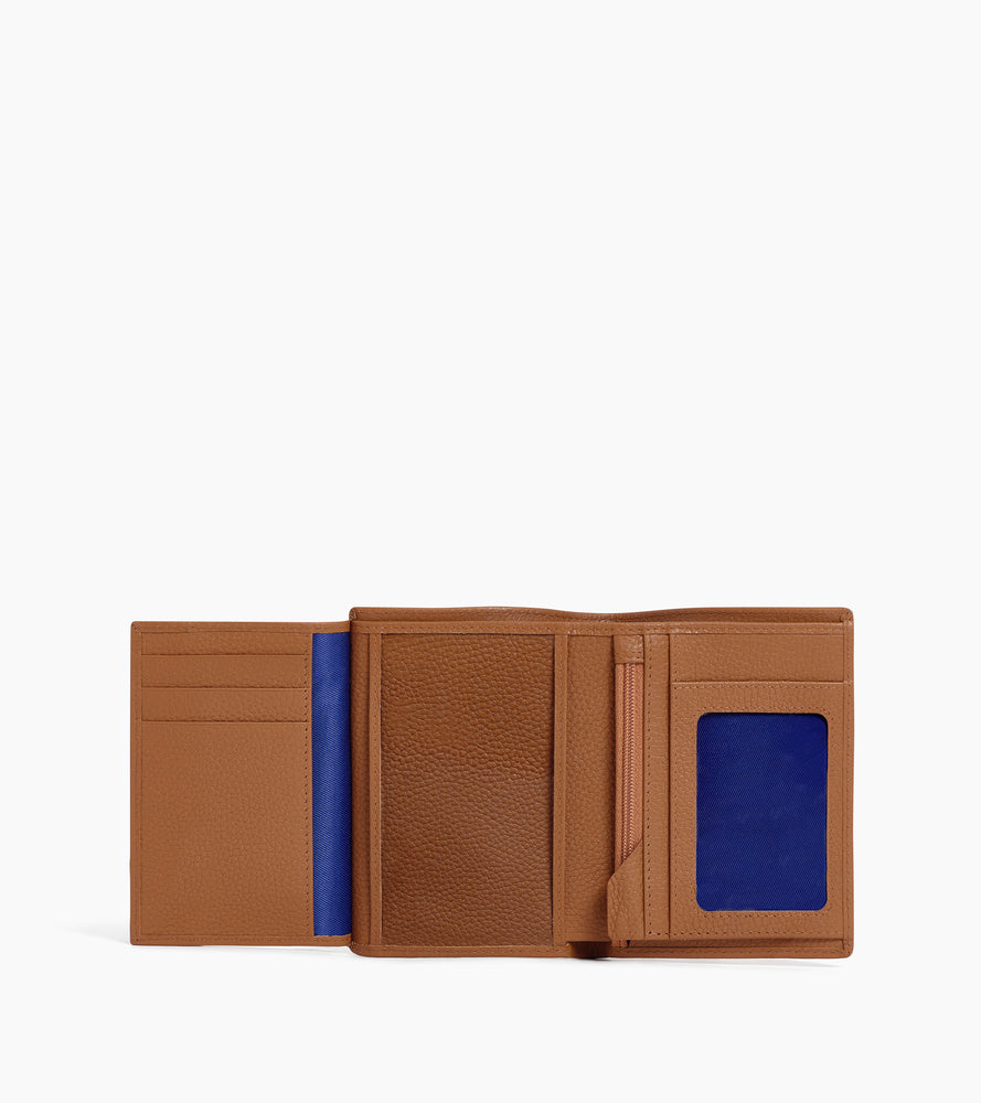 cartera vertical mediana de 2 secciones con cremallera de piel texturizada