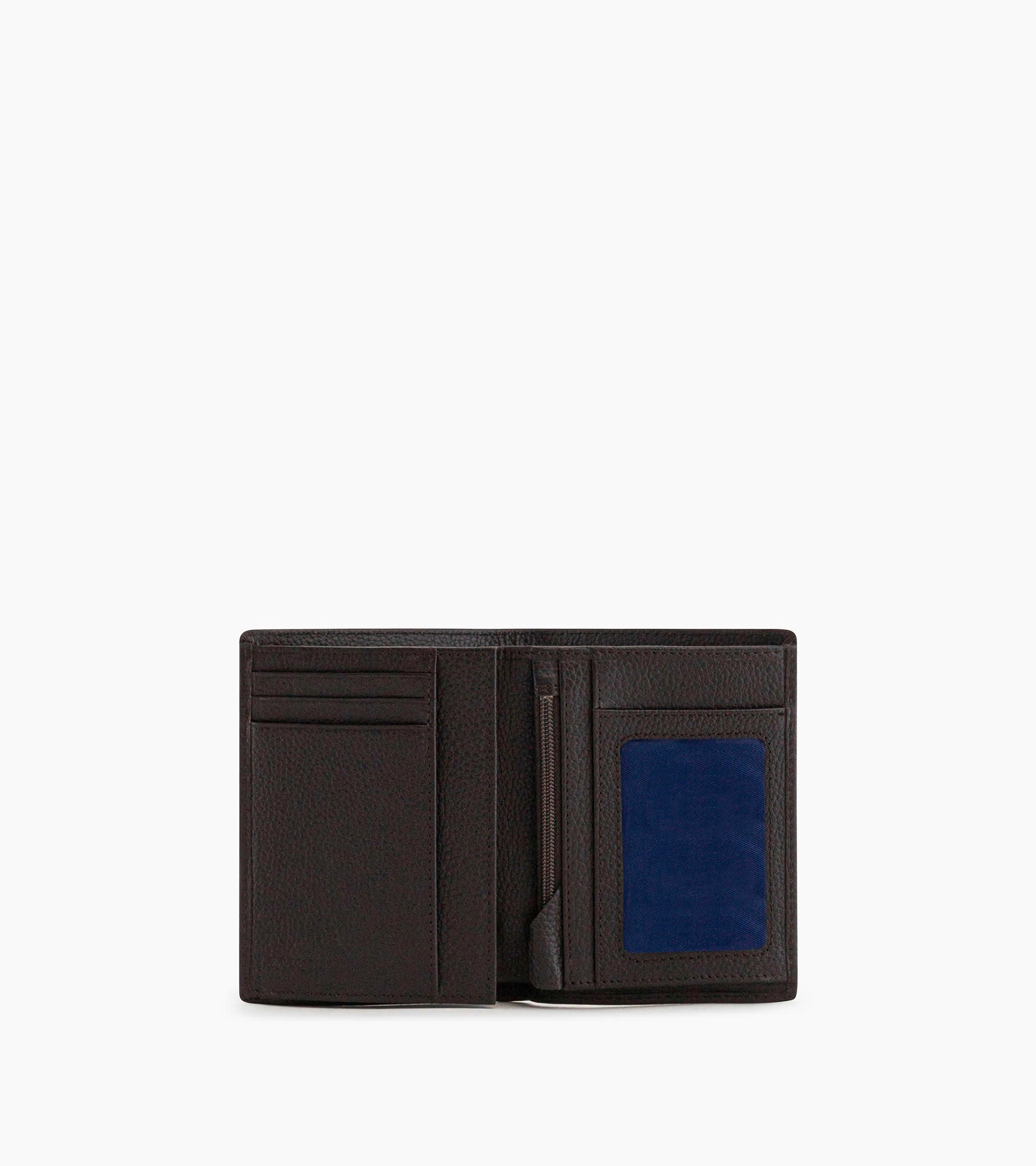 medium-sized, zipped wallet with 2 gussets in grained leather