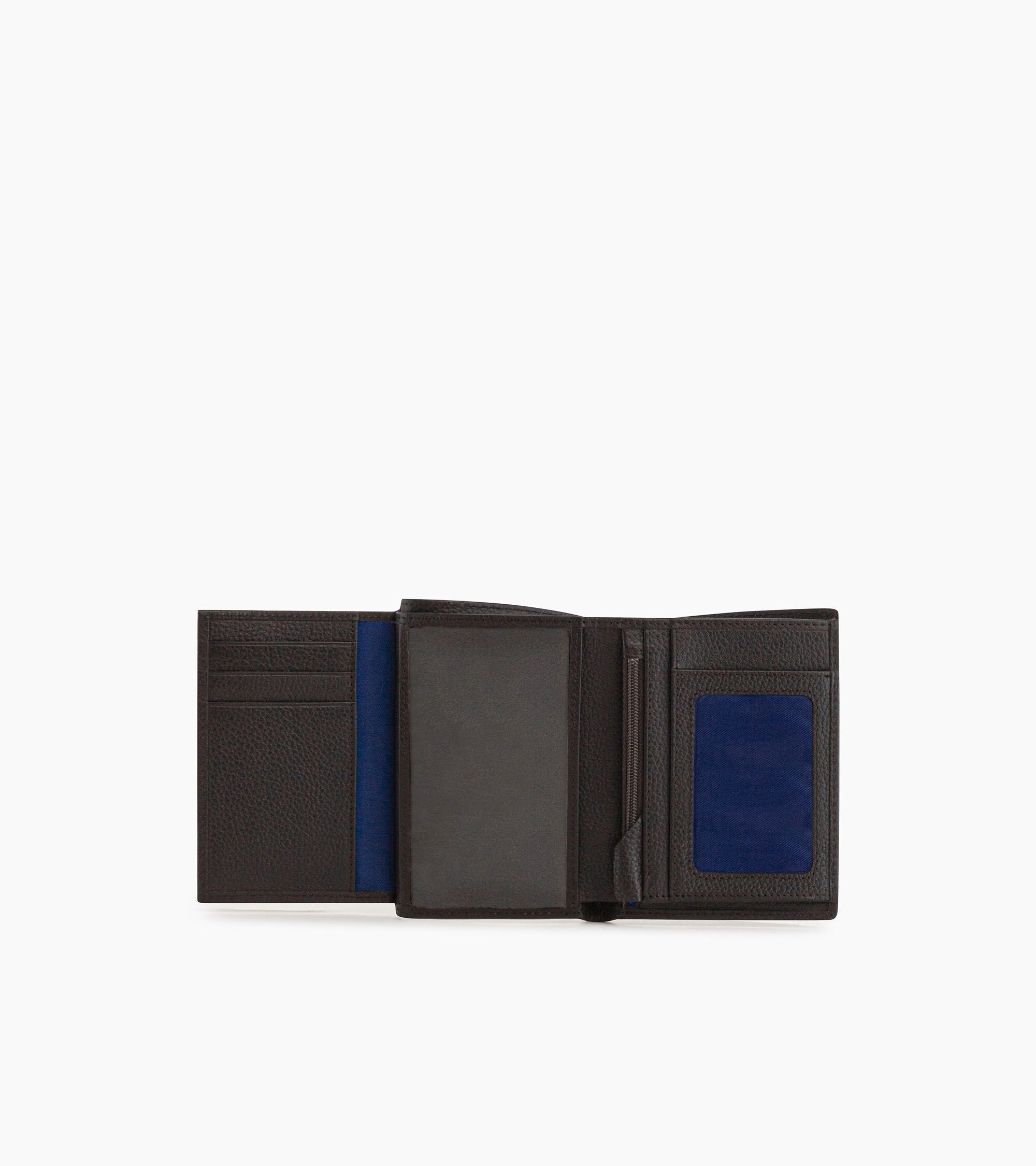 Charles medium-sized, zipped wallet with 2 gussets in grained leather