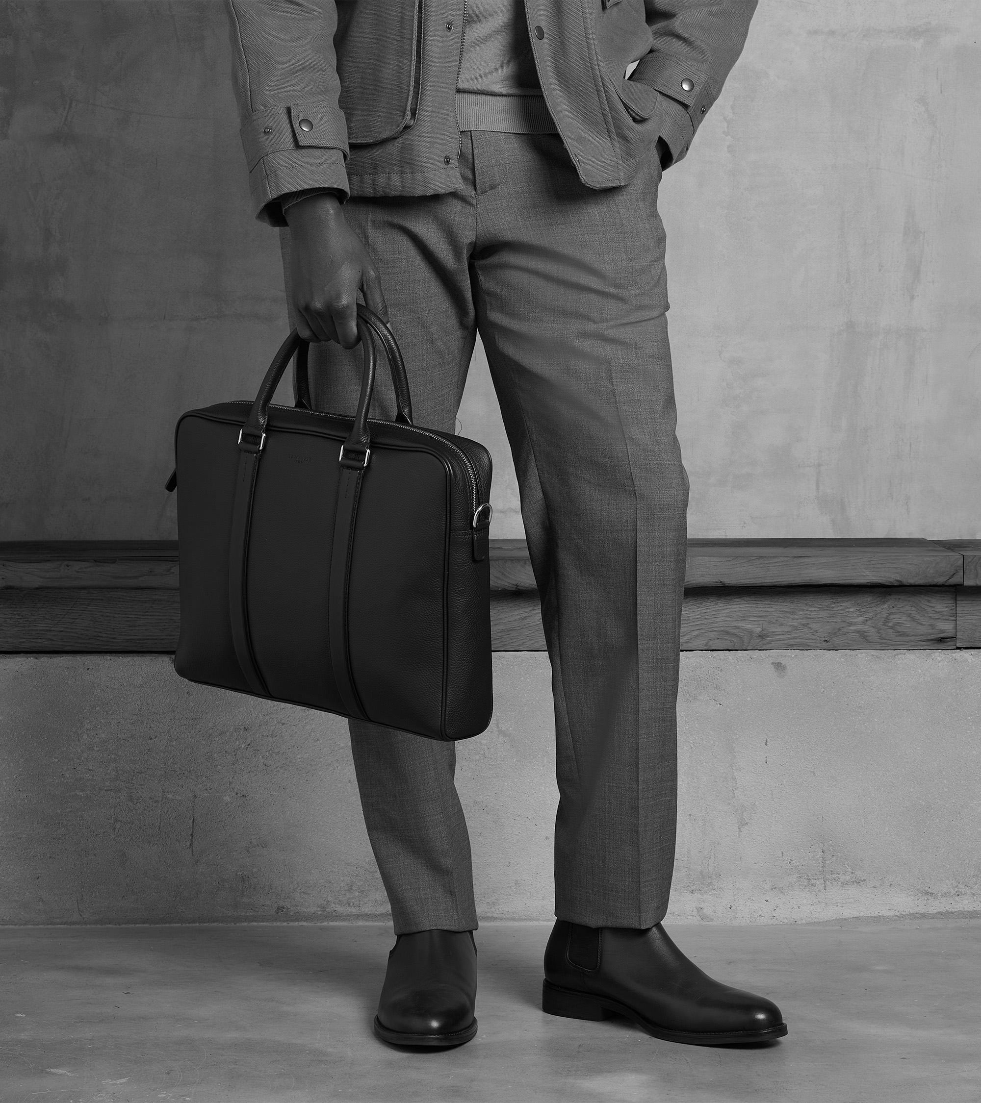 Charles slim, 14" briefcase in grained leather