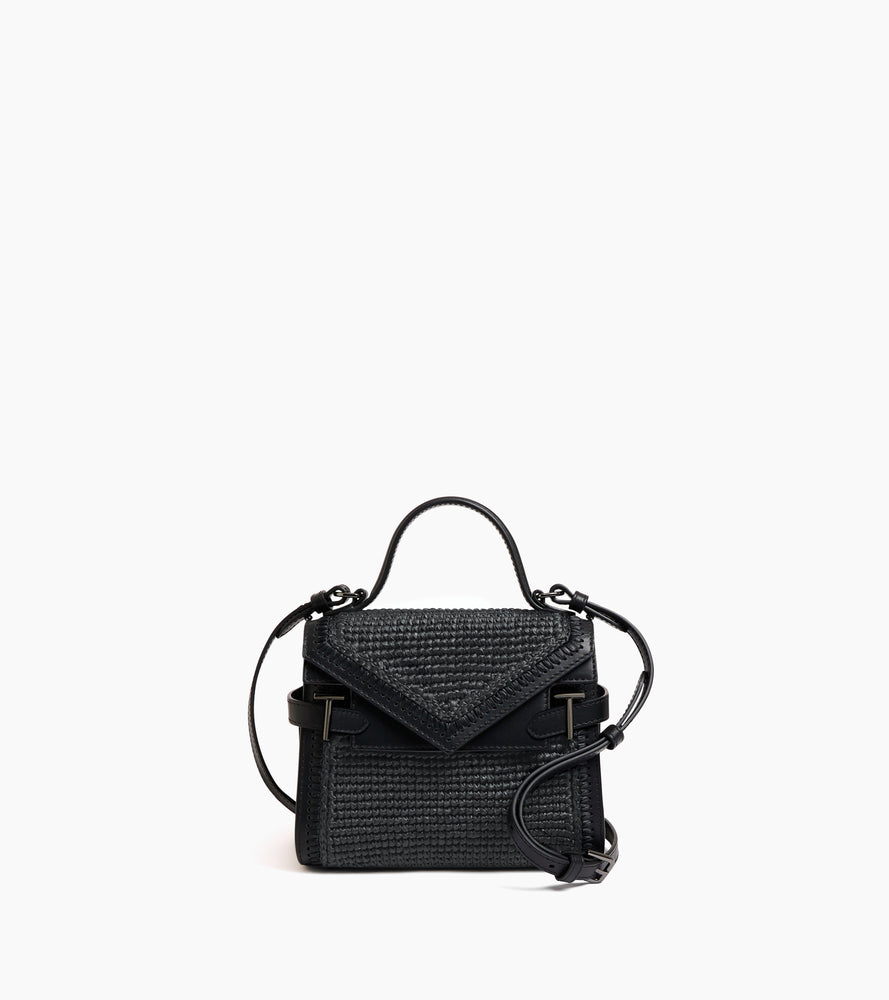 Kleine Handtasche Emilie mit doppeltem Umschlag, aus Glattleder in Raffia-Optik