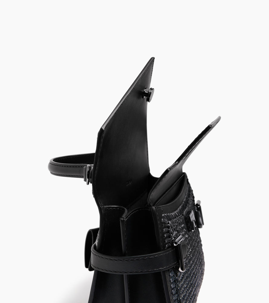 Kleine Handtasche Emilie mit doppeltem Umschlag, aus Glattleder in Raffia-Optik