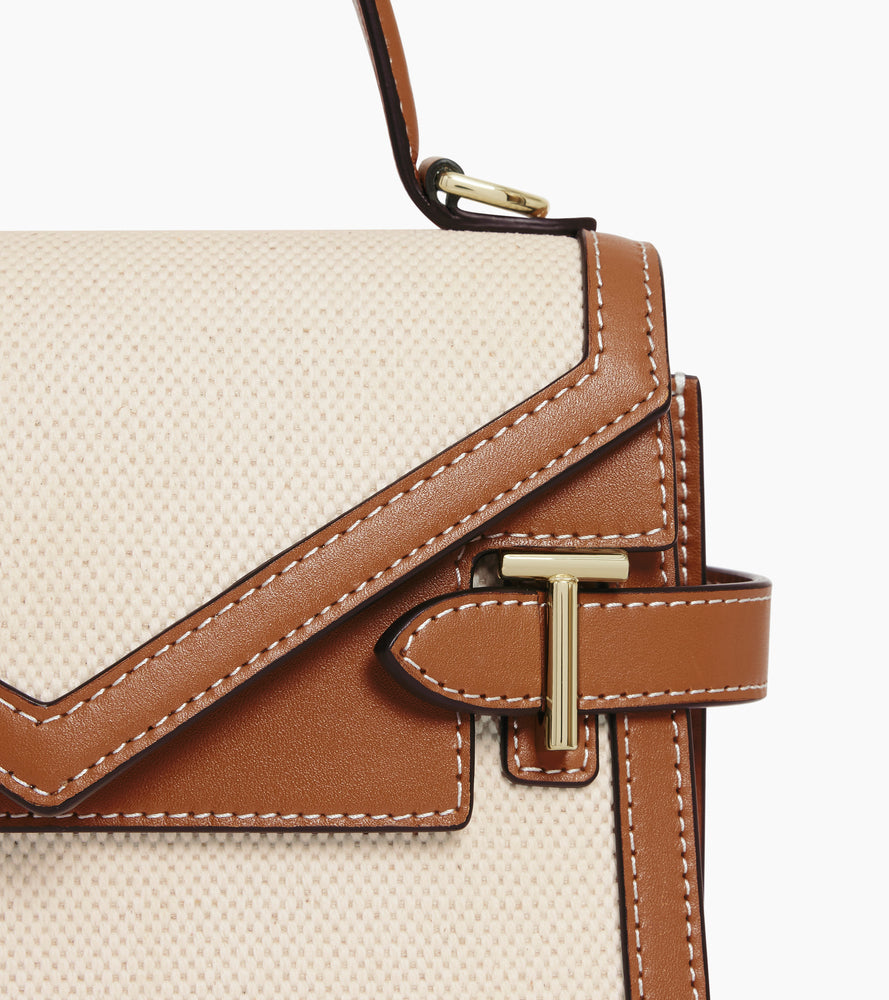 Kleine Handtasche Emilie mit doppeltem Umschlag, aus Canvas-Baumwolle und Glattleder