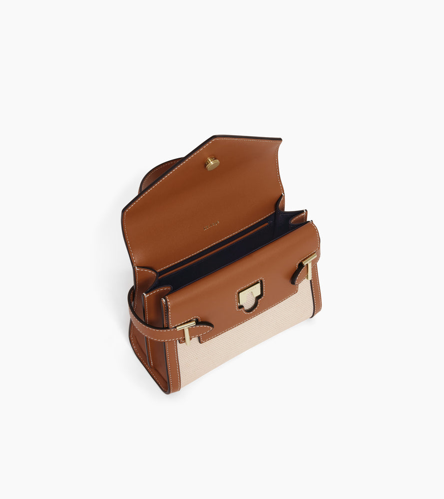 Kleine Handtasche Emilie mit doppeltem Umschlag, aus Canvas-Baumwolle und Glattleder
