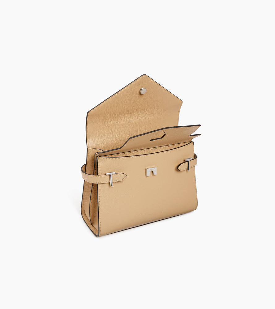 Sac à main double rabat moyen modèle Emilie en cuir grainé