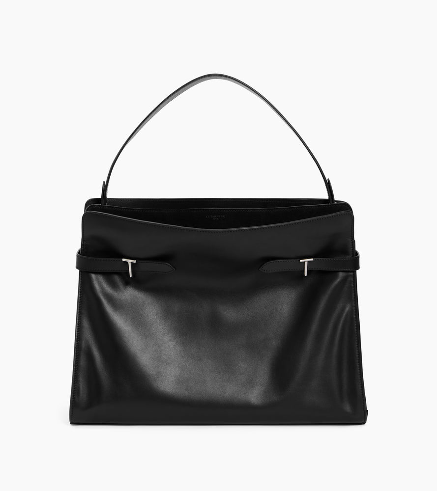 Schultertasche Maxi-Modell Emie aus glattem Leder und Nubukleder
