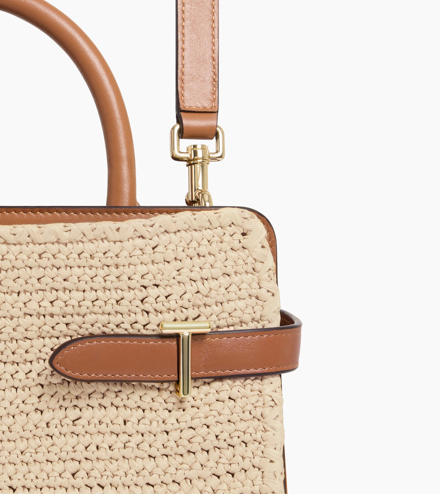 Mittelgroße Handtasche Emie raffia-Effekt und glattes Leder