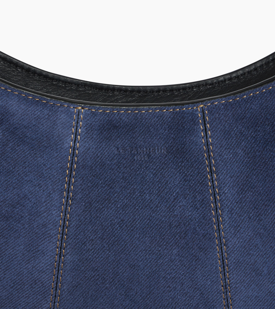 Bolso de mano pequeño media luna Juliette de ante efecto denim