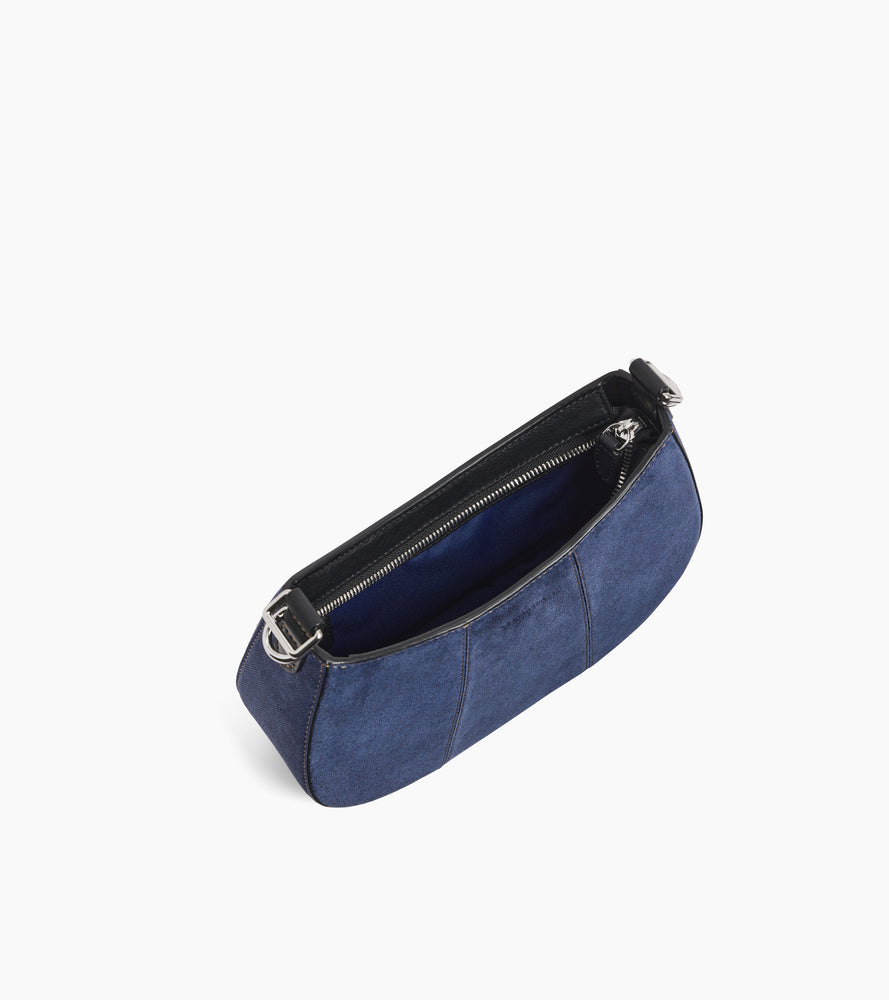 Bolso de mano pequeño media luna Juliette de ante efecto denim