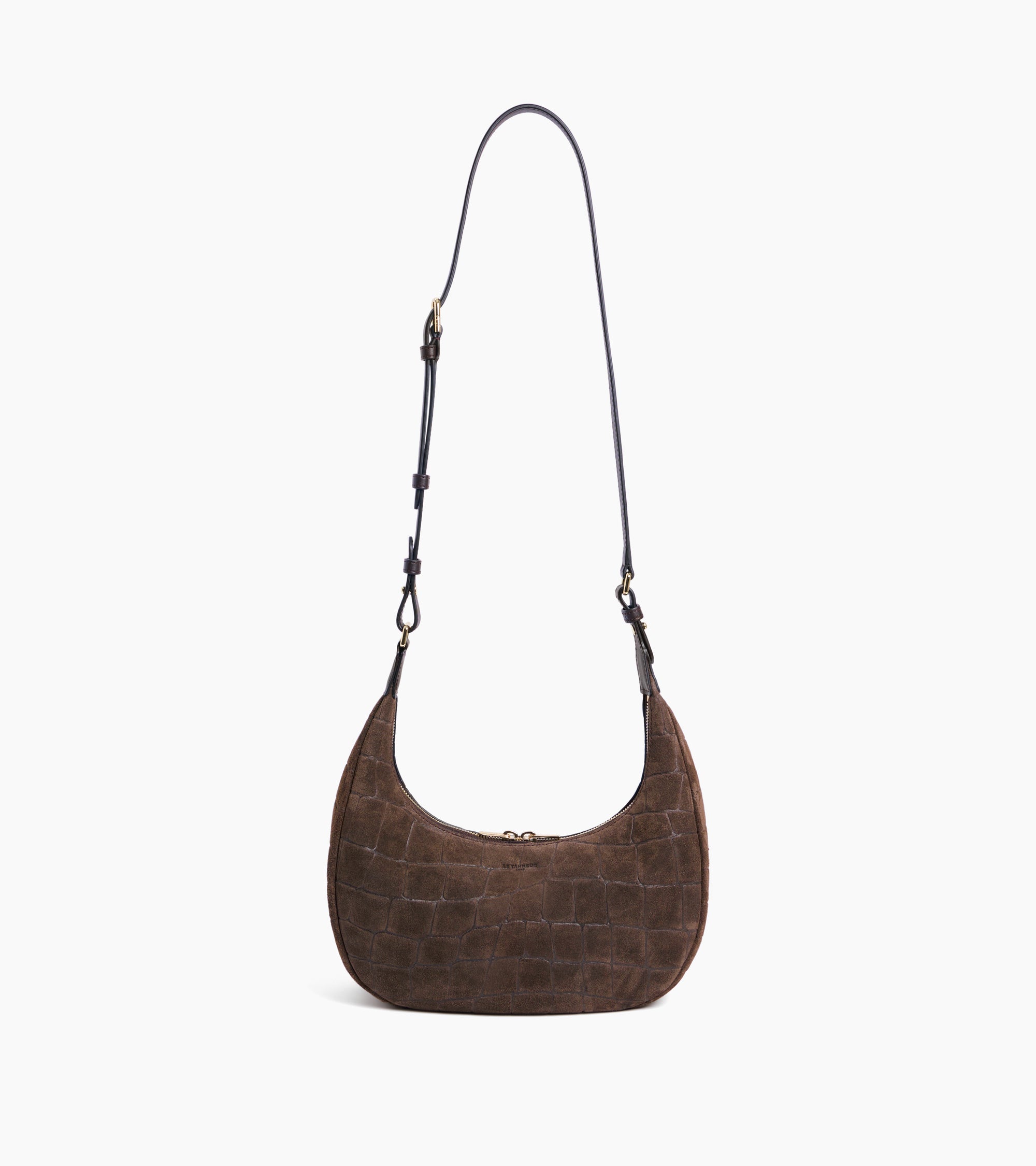 Kleine Hobo-Tasche Juliette aus geprägtem Velours-Spaltleder in Krokodilleder-Optik