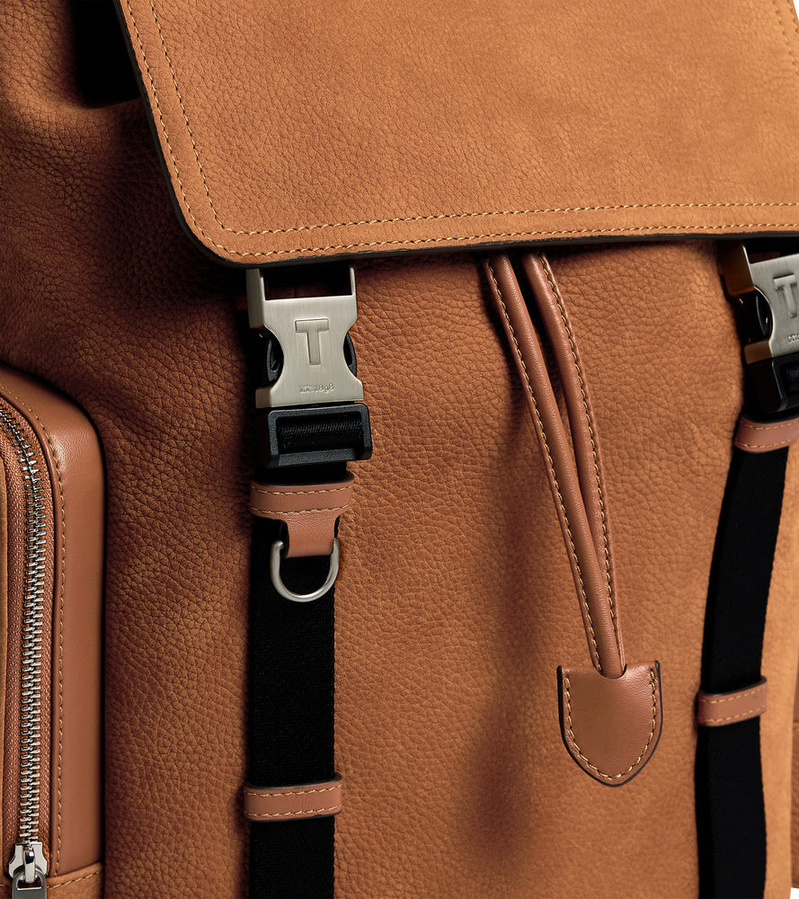Rucksack mit Klappe Maurice aus genarbtem Nubukleder