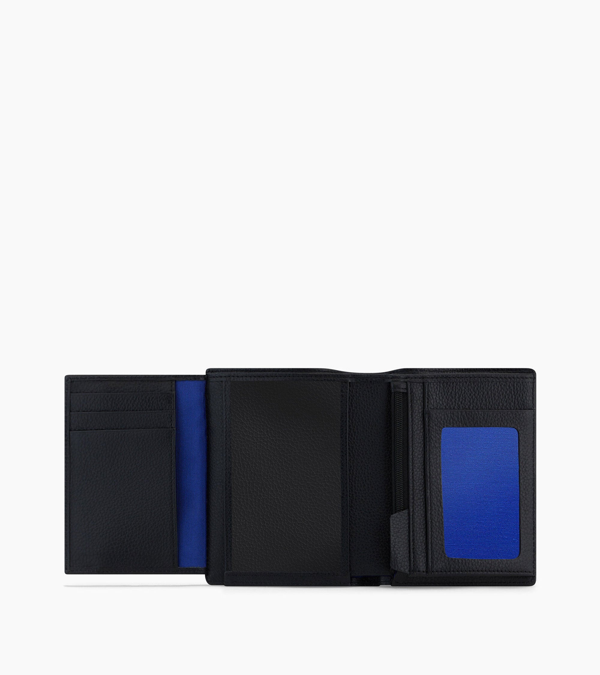 Emile vertical, zipped wallet with 2 gussets in pebbled leather