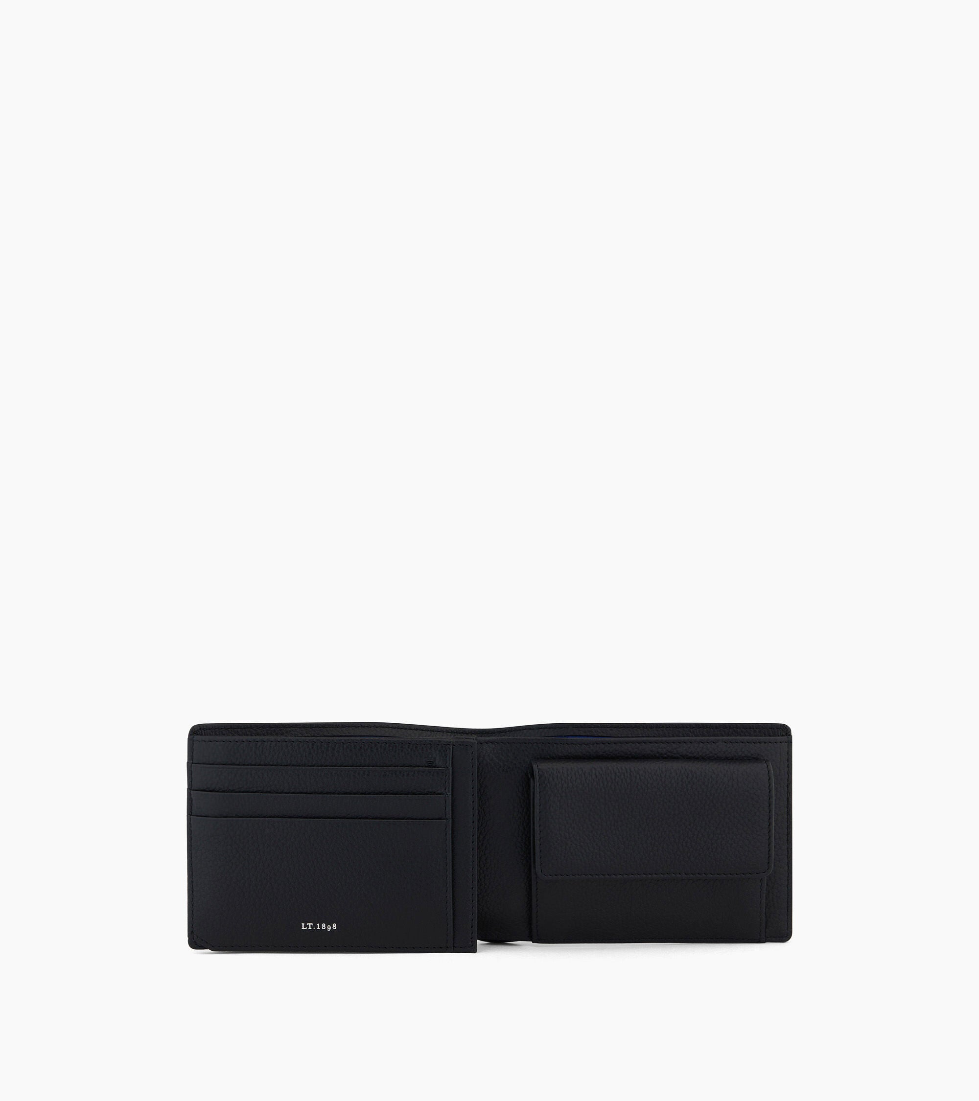 Emile flap wallet with 2 gussets in pebbled leather