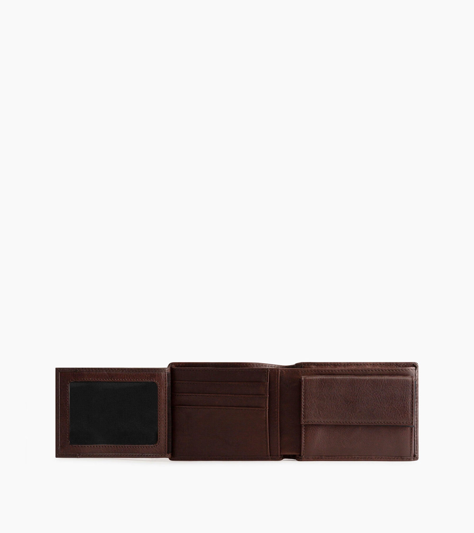 horizontal flap wallet with 2 sections in oiled leather