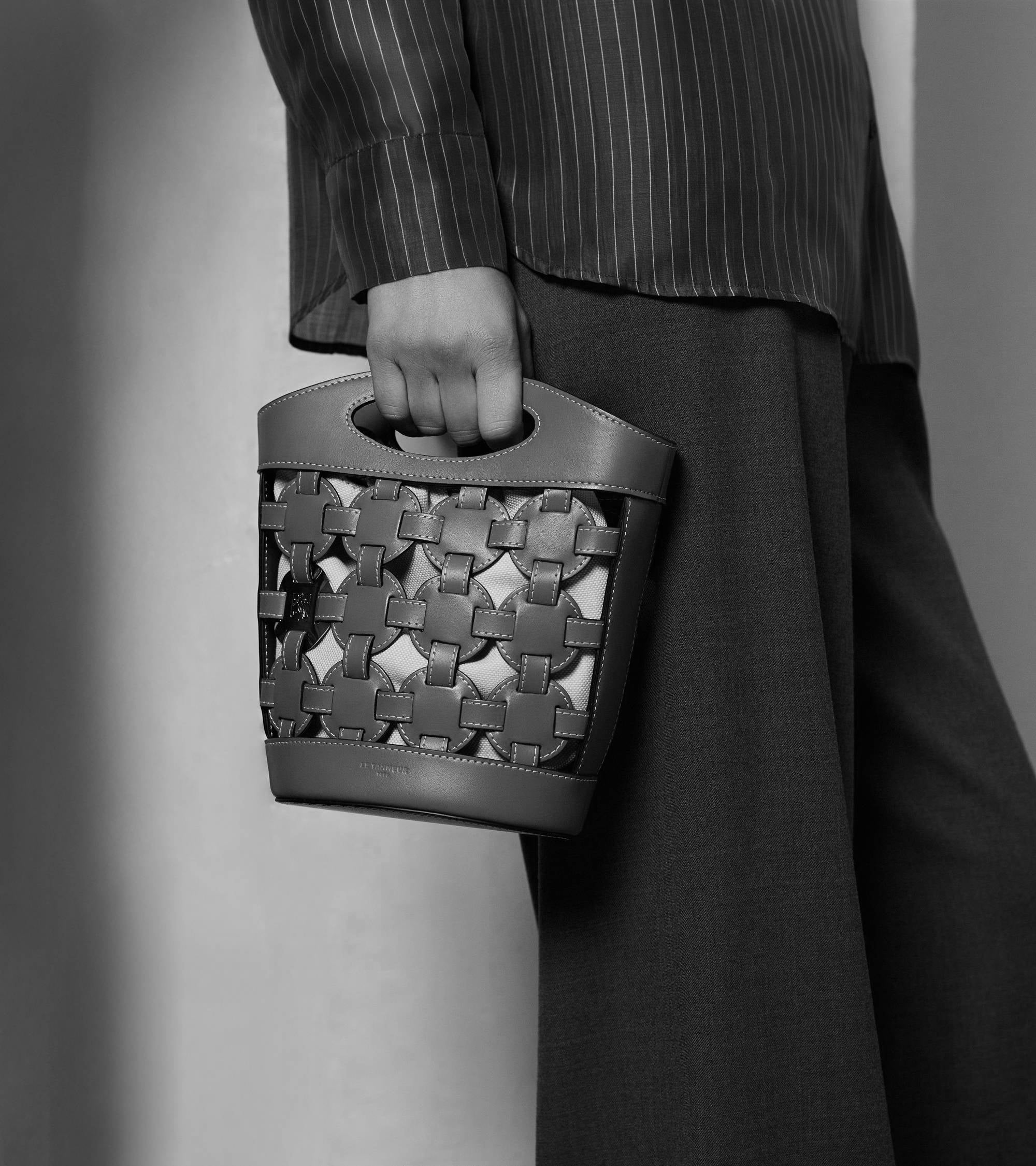 Small bucket bag Le Potier in canvas cotton and smooth leather