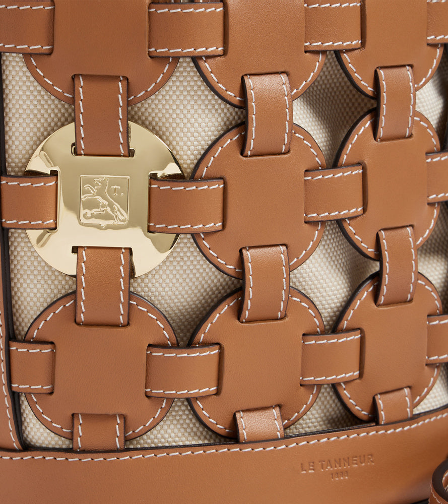 Kleine Bucket Bag Le Potier aus Baumwollcanvas und glattem Leder