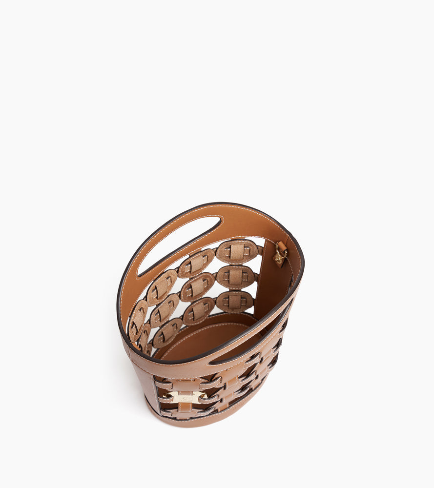 Kleine Bucket Bag Le Potier aus Baumwollcanvas und glattem Leder