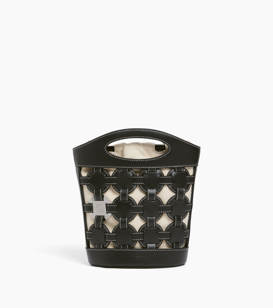 Small bucket bag Le Potier in canvas cotton and smooth leather