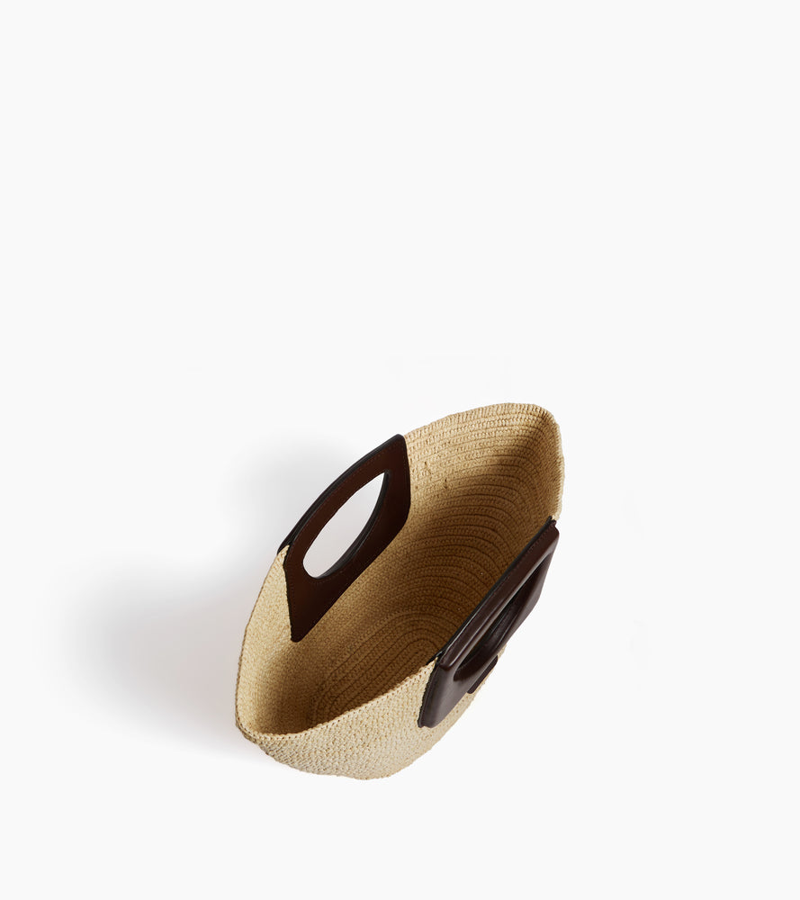 Kleine Handtasche aus natürlichem Raffia und glattem pflanzlichem Leder