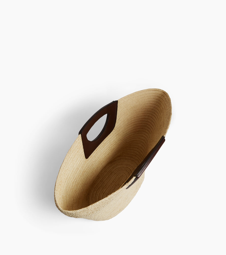 Große Tote-Bag aus natürlichem Raffia und glattem pflanzlichem Leder