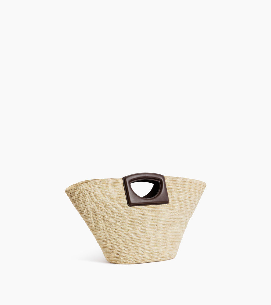 Große Tote-Bag aus natürlichem Raffia und glattem pflanzlichem Leder