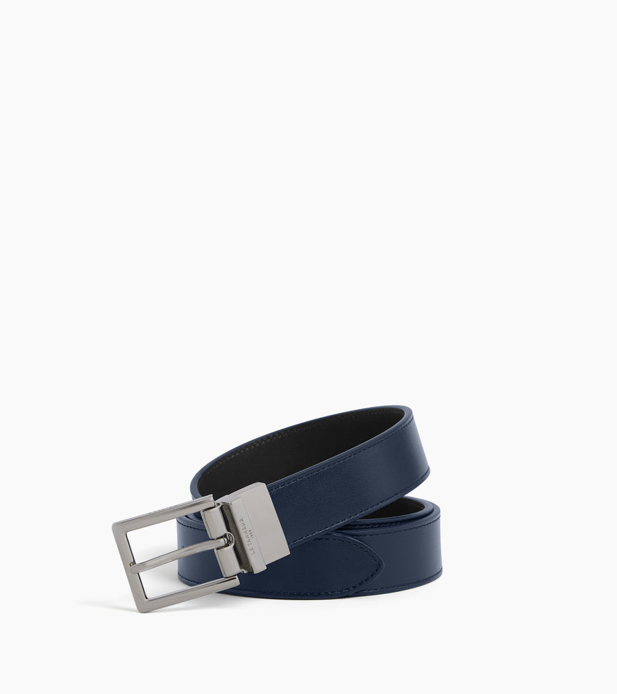 Men's belt with rectangular buckle in grained leather