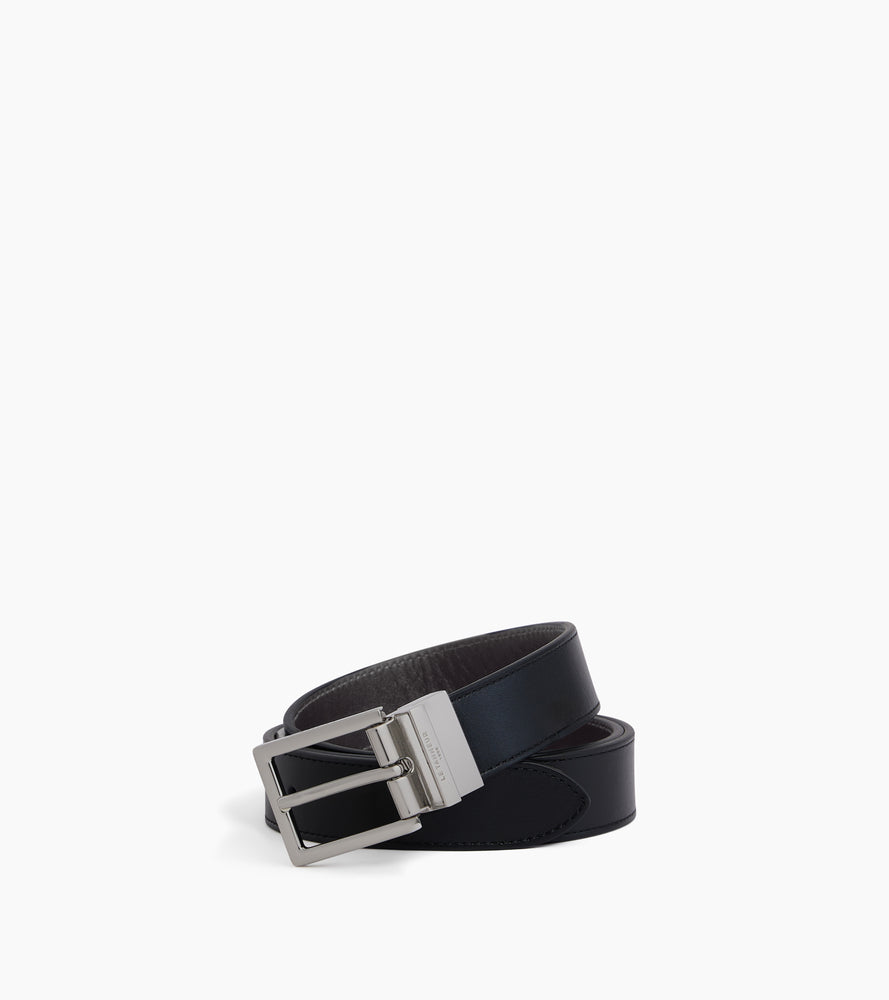Reversible men's belt with rectangular buckle in smooth leather